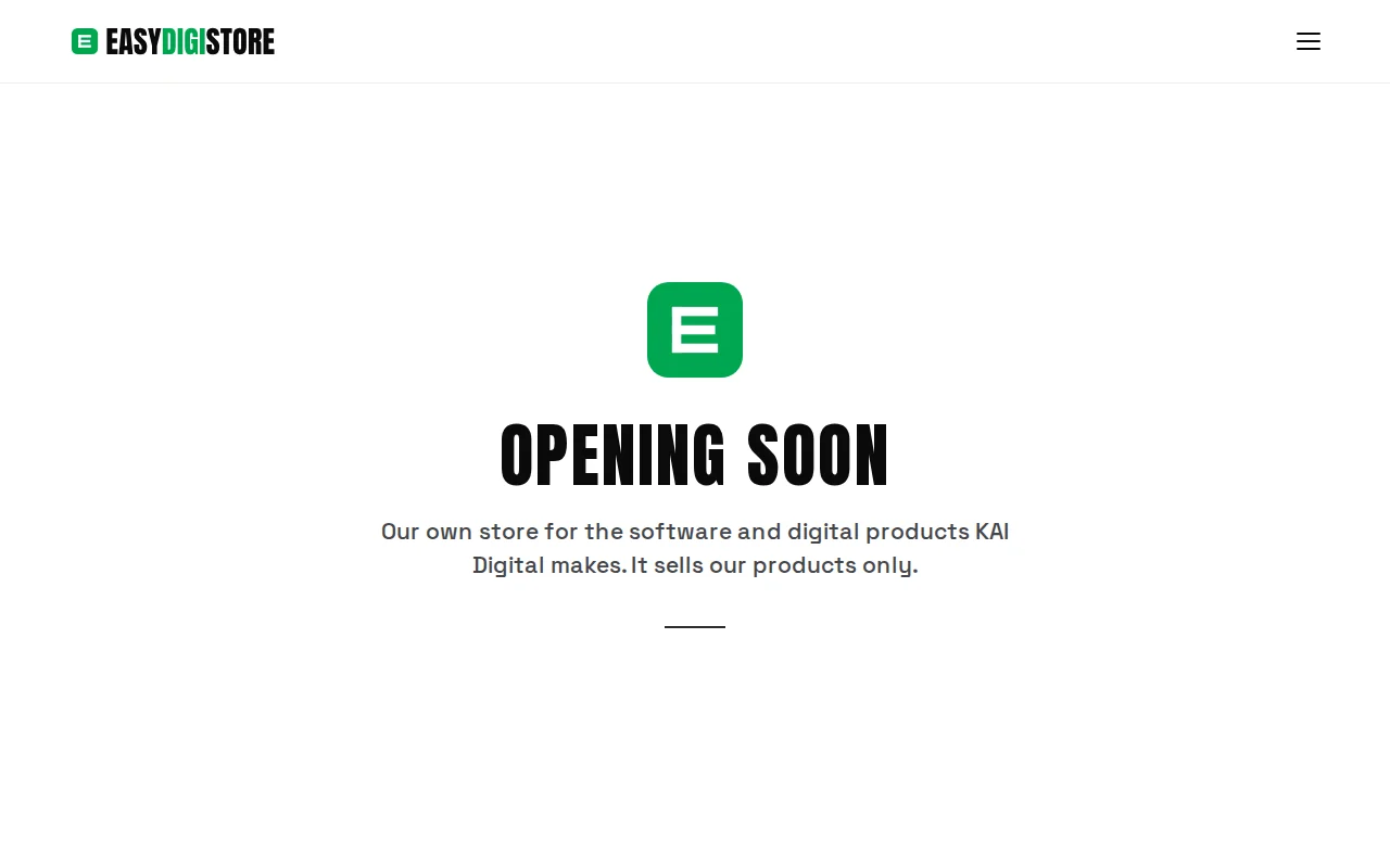 The EasyDigiStore opening soon screen on a desktop browser