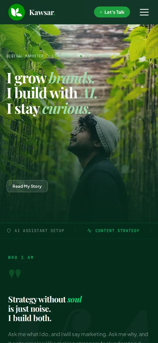 The kawsar.me home page on a phone